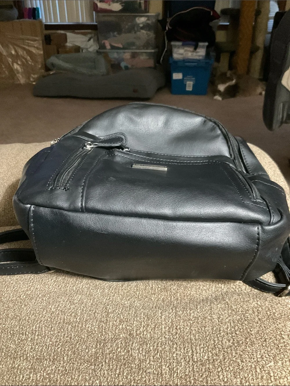 Melie Bianco Black Faux-Leather Mini Backpack
